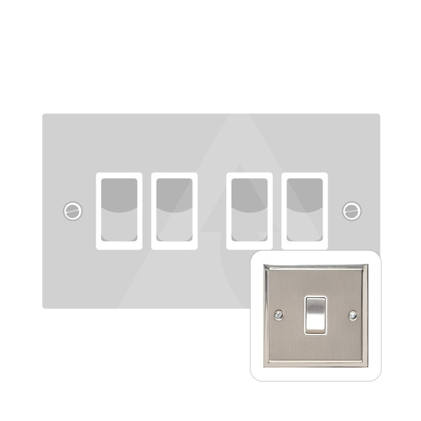 Elite Stepped Plate Range 4 Gang Rocker Switch (10 Amp) in Satin Nickel  - Black Trim