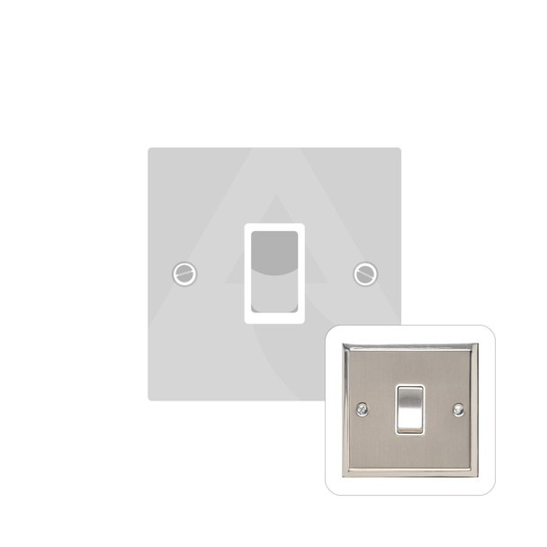 Elite Stepped Plate Range 1 Gang Intermediate Rocker Switch (10 Amp) in Satin Nickel  - White Trim