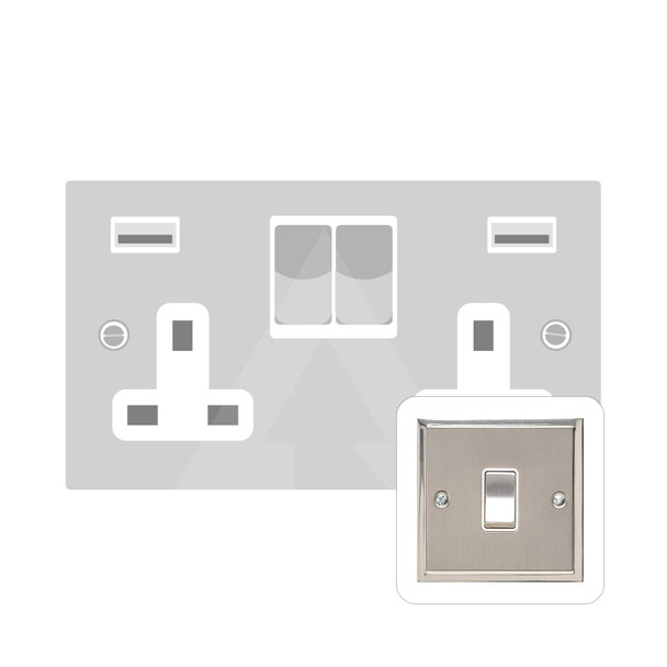 Elite Stepped Plate Range Double USB Socket (13 Amp) in Satin Nickel  - Black Trim