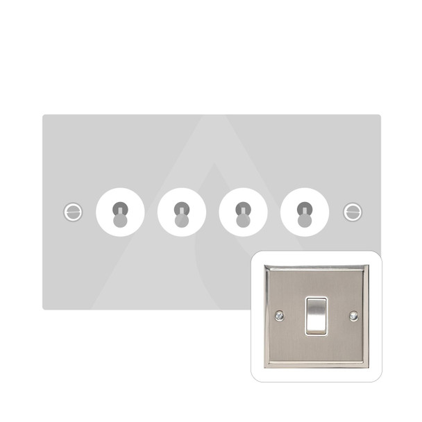 Elite Stepped Plate Range 4 Gang Toggle Switch in Satin Nickel  - Trimless