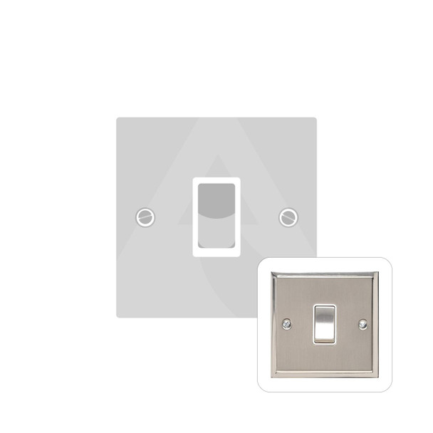 Elite Stepped Plate Range 20A Double Pole Switch in Satin Nickel  - White Trim