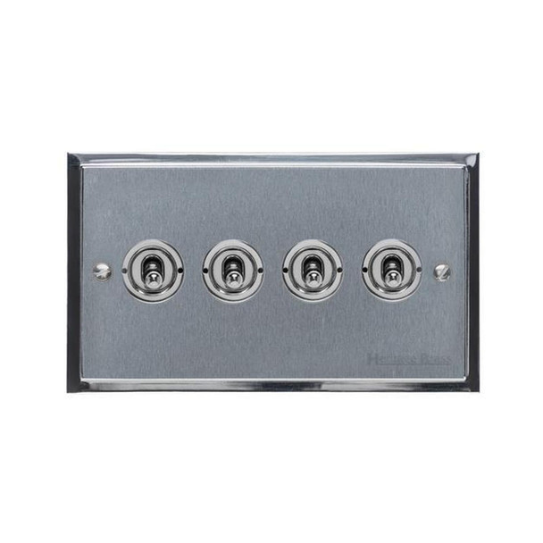 Elite Stepped Plate Range 4 Gang Toggle Switch in Satin Chrome  - Trimless