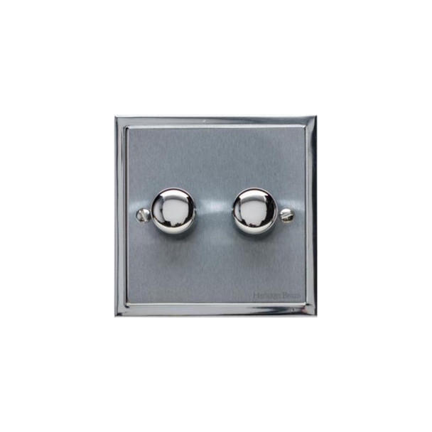 Elite Stepped Plate Range 2 Gang Dimmer (400 watts) in Satin Chrome  - Trimless