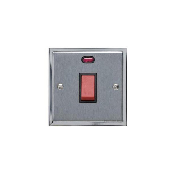 Elite Stepped Plate Range 45A DP Cooker Switch with Neon (single plate) in Satin Chrome  - Black Trim