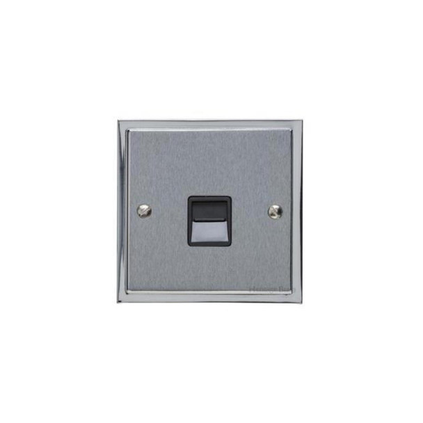 Elite Stepped Plate Range 1 Gang Master Line Socket in Satin Chrome  - Black Trim