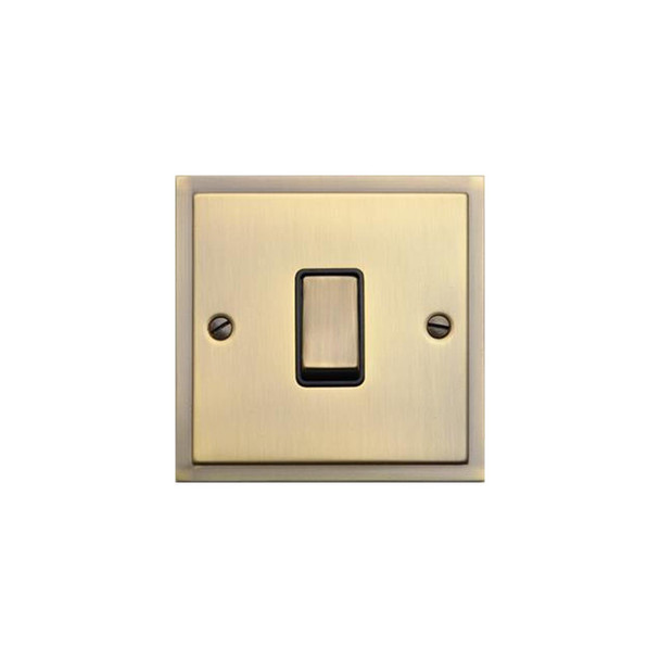 Elite Stepped Plate Range 1 Gang Rocker Switch (10 Amp) in Antique Brass  - Black Trim