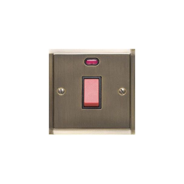 Elite Stepped Plate Range 45A DP Cooker Switch with Neon (single plate) in Antique Brass  - Black Trim