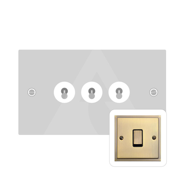 Elite Stepped Plate Range 3 Gang Toggle Switch in Antique Brass  - Trimless