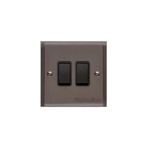 Elite Stepped Plate Range 2 Gang Rocker Switch (10 Amp) in Matt Bronze  - Black Trim