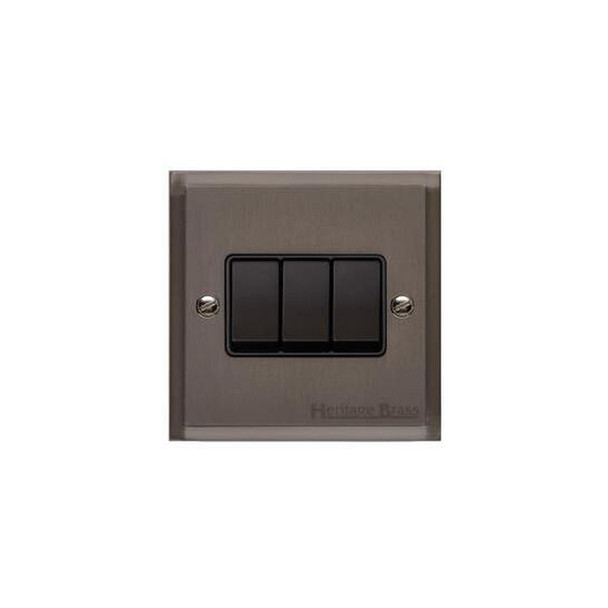 Elite Stepped Plate Range 3 Gang Rocker Switch (10 Amp) in Matt Bronze  - Black Trim