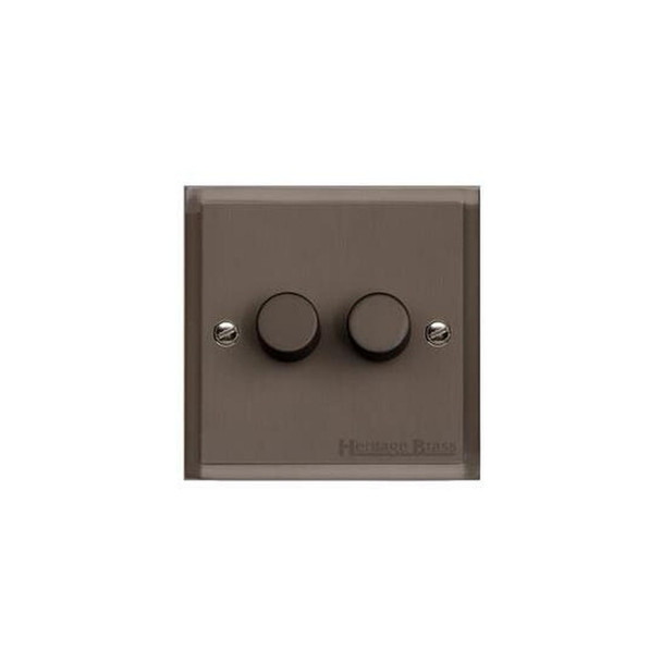 Elite Stepped Plate Range 2 Gang Dimmer (400 watts) in Matt Bronze  - Trimless