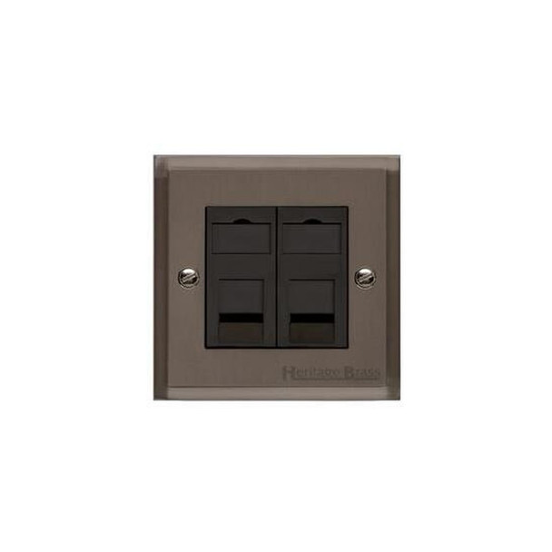 Elite Stepped Plate Range 2 Gang Cat 6 in Matt Bronze  - Black Trim