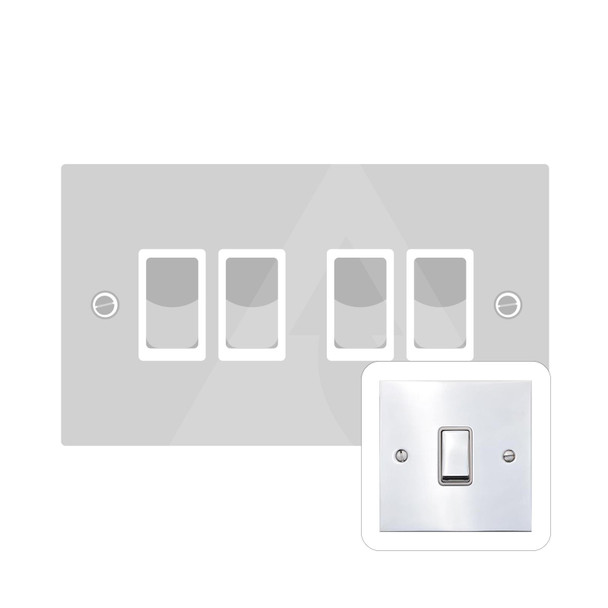 Bauhaus Range 4 Gang Rocker Switch (10 Amp) in Polished Chrome  - White Trim