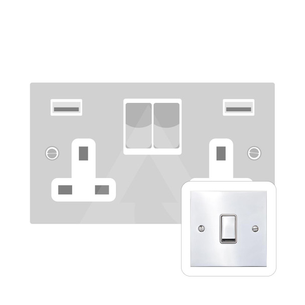 Bauhaus Range Double USB Socket (13 Amp) in Polished Chrome  - White Trim