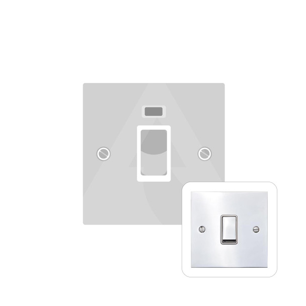 Bauhaus Range 45A DP Cooker Switch with Neon (single plate) in Polished Chrome  - White Trim