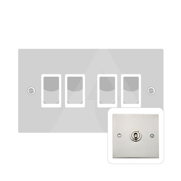 Bauhaus Range 4 Gang Rocker Switch (10 Amp) in Satin Nickel  - Black Trim