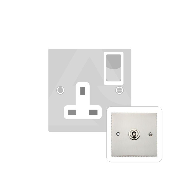 Bauhaus Range Single Socket (13 Amp) in Satin Nickel  - White Trim