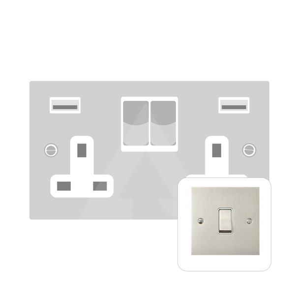 Bauhaus Range 2G 13A Socket with USB-A & USB-C in Satin Nickel  - White Trim