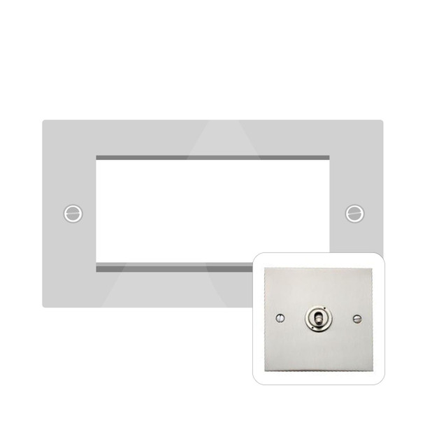 Bauhaus Range 4 Module Euro Plate in Satin Nickel  - White Trim