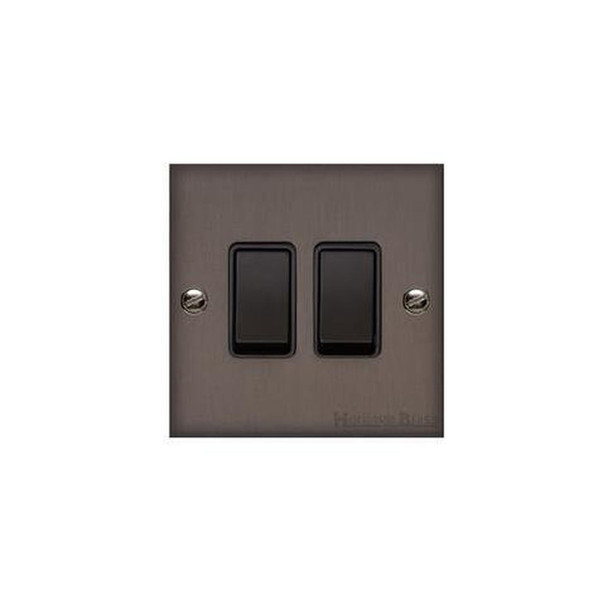 Bauhaus Range 2 Gang Rocker Switch (10 Amp) in Matt Bronze  - Black Trim