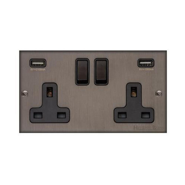 Bauhaus Range Double USB Socket (13 Amp) in Matt Bronze  - Black Trim