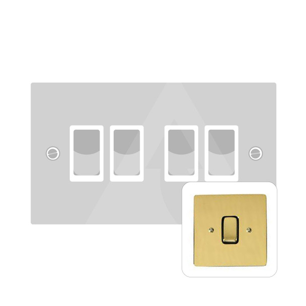 Stylist Grid Range 4 Gang Rocker Switch (10 Amp) in Polished Brass  - White Trim