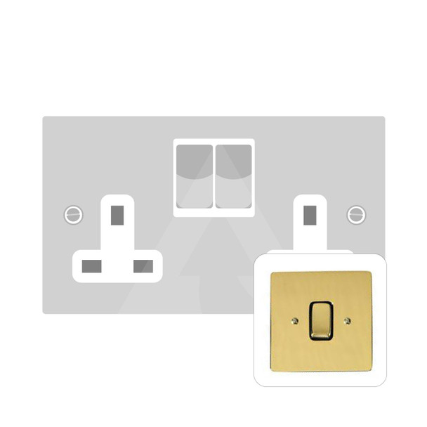 Stylist Grid Range Double Socket (13 Amp) in Polished Brass  - White Trim