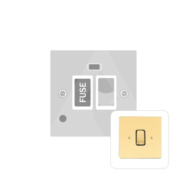 Stylist Grid Range Switched Spur with Flex Outlet (13 Amp) in Polished Brass  - White Trim