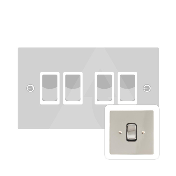 Stylist Grid Range 4 Gang Rocker Switch (10 Amp) in Polished Nickel  - Black Trim