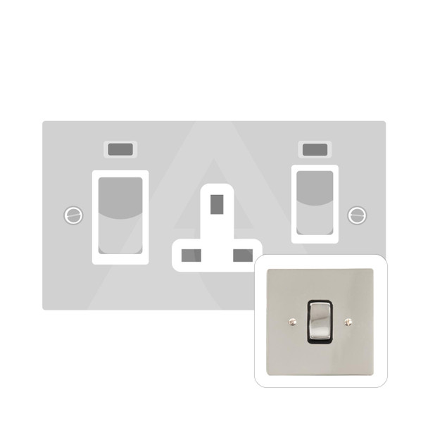 Stylist Grid Range 45A DP Cooker Switch with Neon (single plate) in Polished Nickel  - White Trim