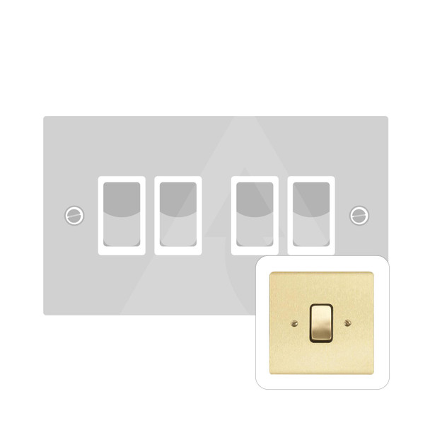 Stylist Grid Range 4 Gang Rocker Switch (10 Amp) in Satin Brass  - White Trim