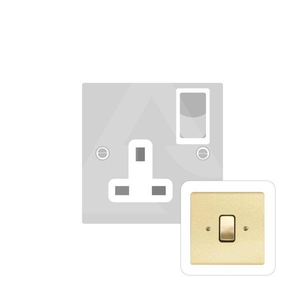 Stylist Grid Range Single Socket (13 Amp) in Satin Brass  - White Trim