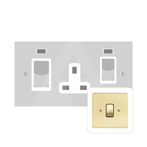 Stylist Grid Range 45A DP Cooker Switch with Neon (single plate) in Satin Brass  - White Trim