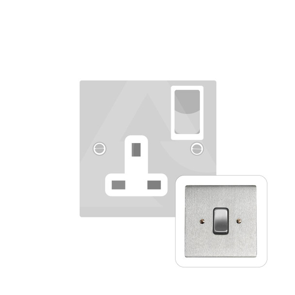 Stylist Grid Range Single Socket (13 Amp) in Satin Chrome  - White Trim