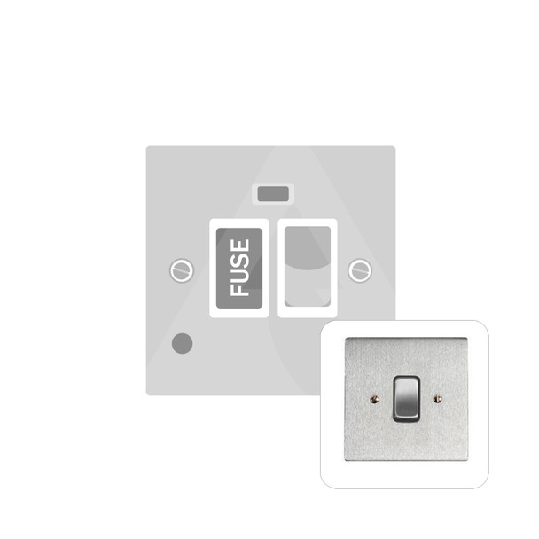 Stylist Grid Range Switched Spur with Flex Outlet (13 Amp) in Satin Chrome  - White Trim