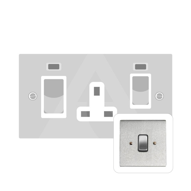 Stylist Grid Range 45A DP Cooker Switch with Neon (tall plate) in Satin Chrome  - White Trim