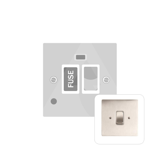 Stylist Grid Range Switched Spur with Flex Outlet (13 Amp) in Satin Nickel  - White Trim