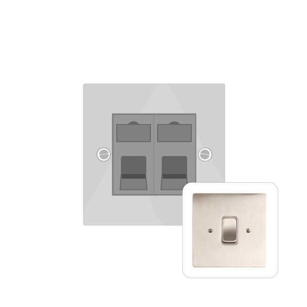 Stylist Grid Range 2 Gang Secondary Line Socket in Satin Nickel  - White Trim