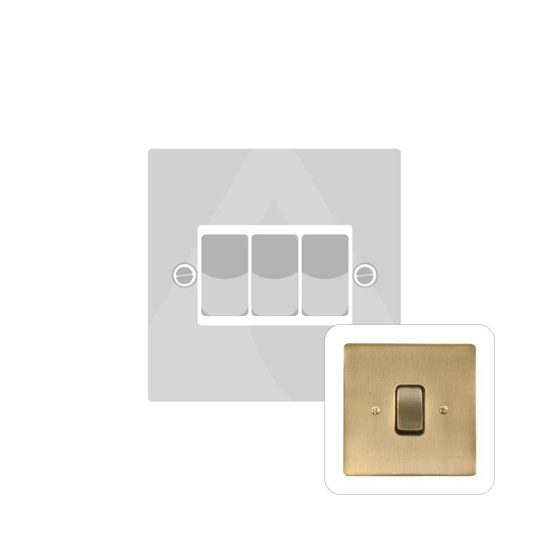 Stylist Grid Range 3 Gang Rocker Switch (10 Amp) Double Plate in Antique Brass  - Black Trim