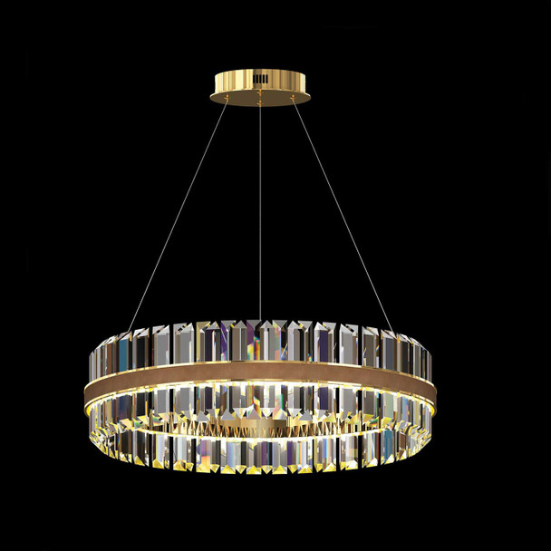 LED Polished Gold and Brown Leather Finish Pendant Light
