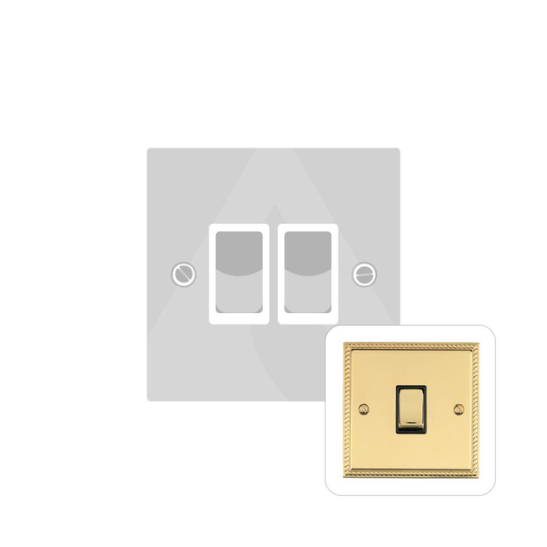 Georgian Elite Range 2 Gang Rocker Switch (10 Amp) in Polished Brass  - Black Trim