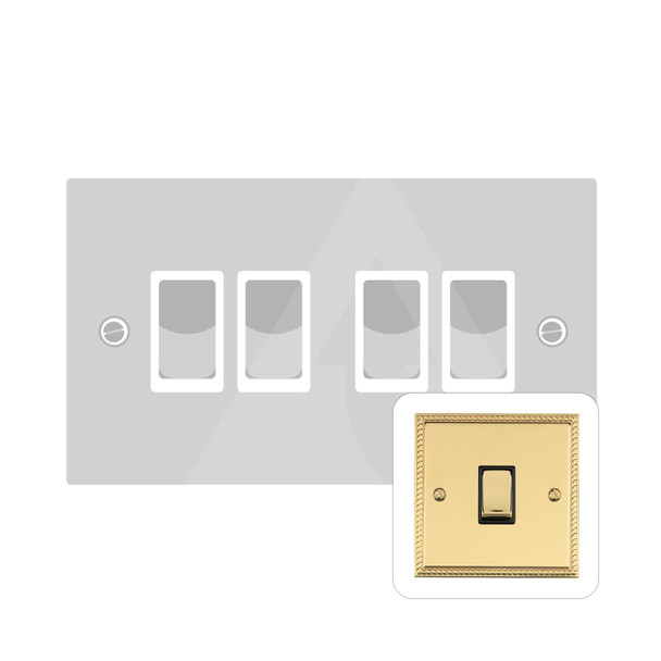 Georgian Elite Range 4 Gang Rocker Switch (10 Amp) in Polished Brass  - White Trim