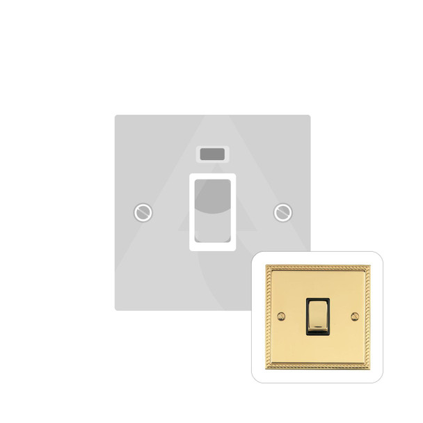 Georgian Elite Range 45A DP Cooker Switch with Neon (single plate) in Polished Brass  - Black Trim