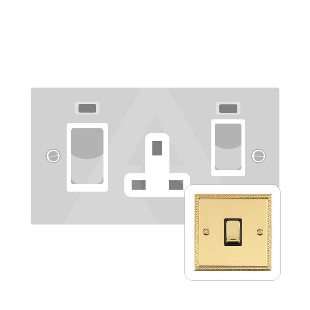 Georgian Elite Range 45A Cooker Unit + 13A Socket in Polished Brass  - White Trim