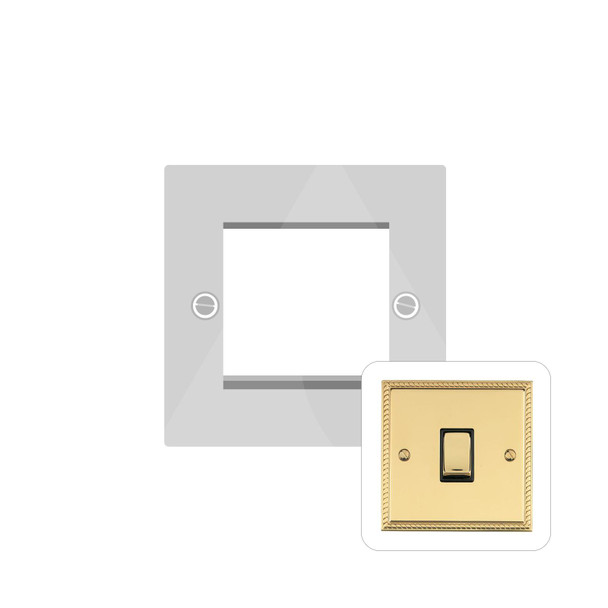 Georgian Elite Range 2 Module Euro Plate in Polished Brass  - White Trim