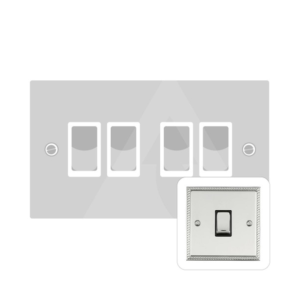 Georgian Elite Range 4 Gang Rocker Switch (10 Amp) in Polished Chrome  - Black Trim