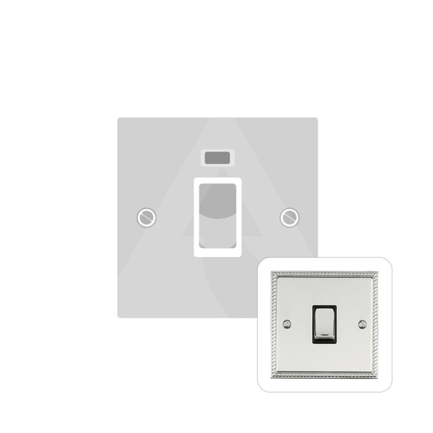Georgian Elite Range 45A DP Cooker Switch with Neon (single plate) in Polished Chrome  - White Trim