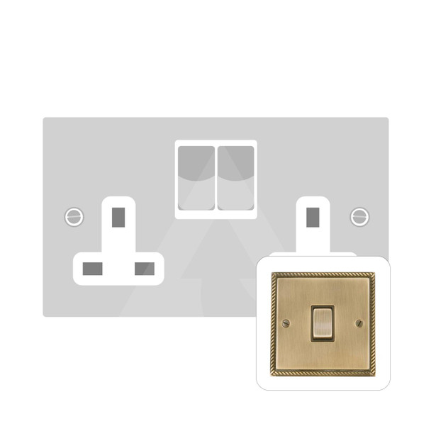 Georgian Elite Range Double Socket (13 Amp) in Antique Brass  - Black Trim