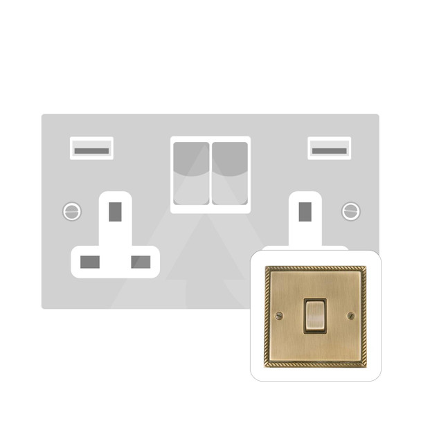 Georgian Elite Range Double USB Socket (13 Amp) in Antique Brass  - Black Trim