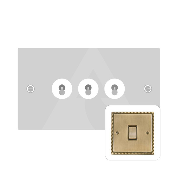 Georgian Elite Range 3 Gang Toggle Switch in Antique Brass  - Trimless